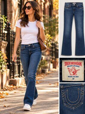 True Religion Women's Bootcut Jeans Size 28 Made in USA Horseshoe Stitch Y2K Cop